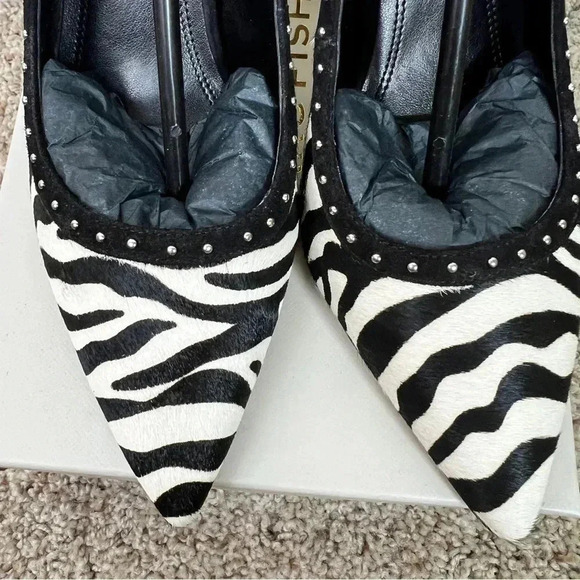 Marc Fisher Women’s Joily Black White Animal Print Slingback Block Heels… - Picture 2 of 13